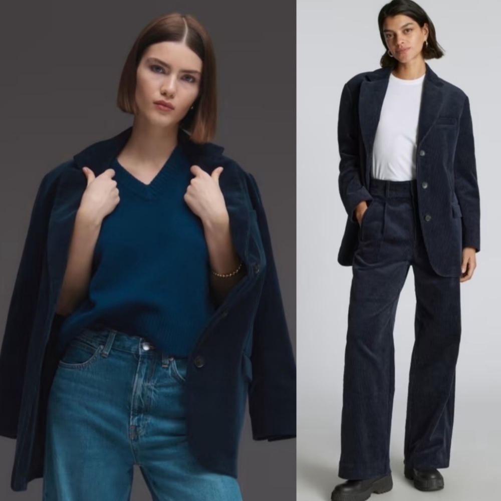 Everlane The Corduroy '80s Blazer Jacket Navy Blue 2